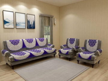 Nendle Luxurious Cotton Polka Dot Design 5 Seater Sofa Cover Set With Arms (Violet, 12 Pieces)